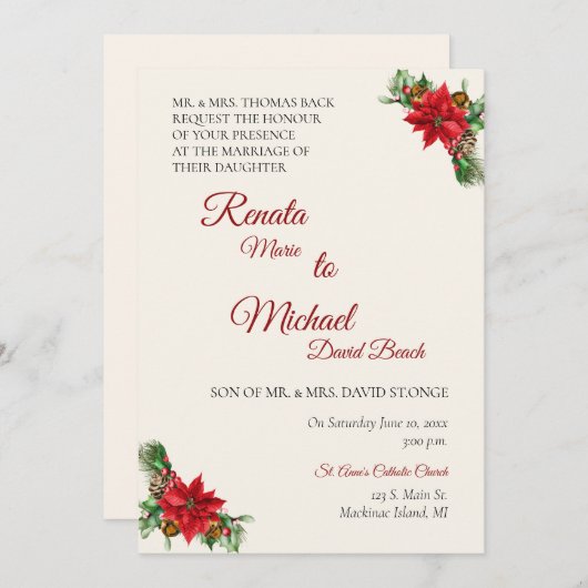 Faire-part de mariage de Noël (Devant / Derrière)