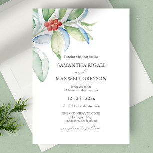 Faire-part de mariage de Noël à l'aquarelle avec f