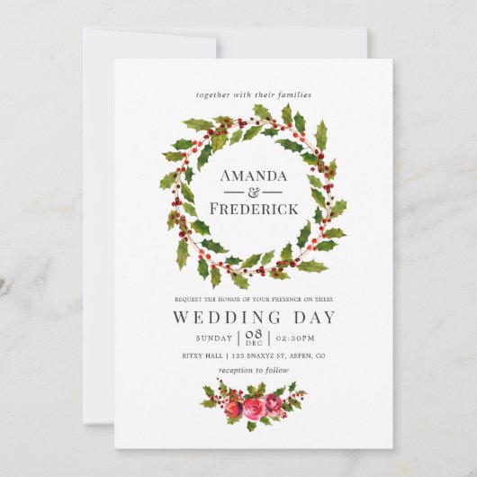 Faire-part de mariage de Noël à l'aquarelle Fleur (Devant)