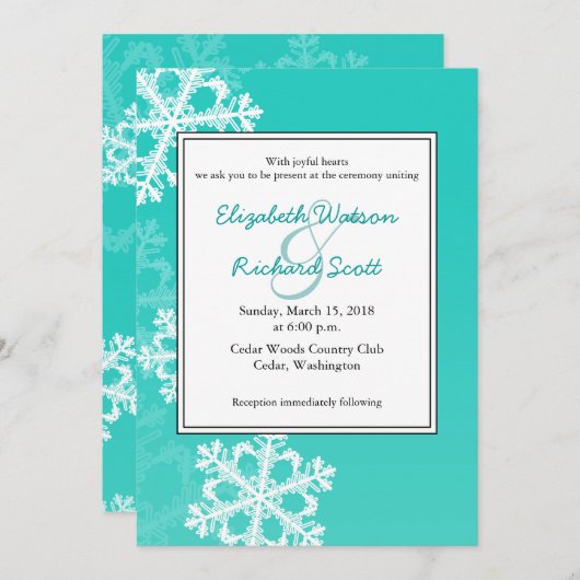 Faire-part de mariage de Noël aux flocons de neige (Devant / Derrière)