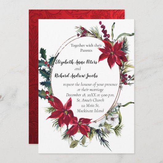 Faire-part de mariage de Noël avec Poinsettia (Devant / Derrière)