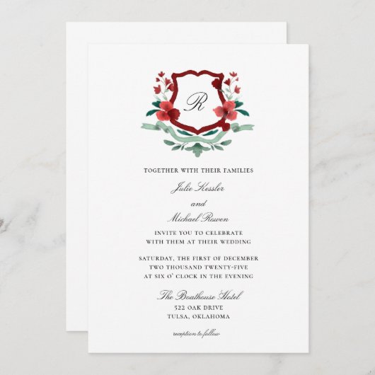 Faire-part de mariage de Noël classique rouge et v (Devant / Derrière)