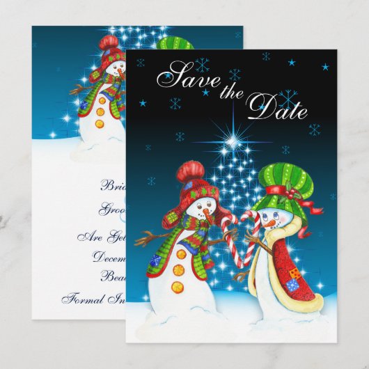 Faire-part de mariage de Noël Couple Bonhomme de N (Devant / Derrière)