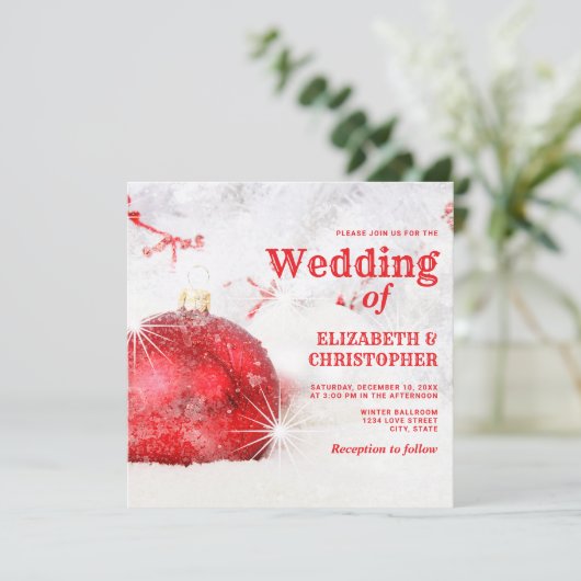 Faire-part de mariage de Noël couvert de neige (Debout devant)
