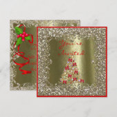Faire-part de mariage de Noël cristal pailleté or (Devant / Derrière)
