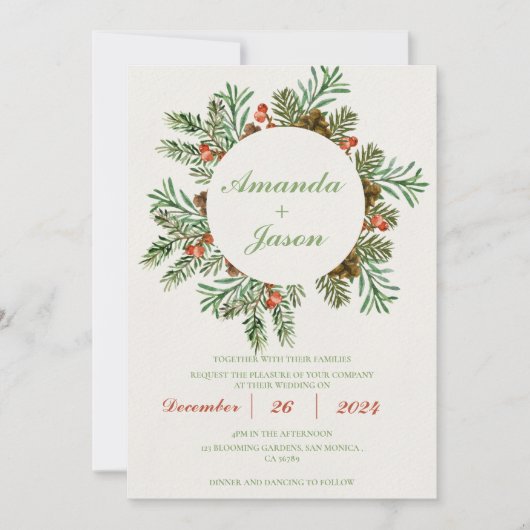 Faire-part de mariage de Noël de Pine Cone aux bai (Devant)