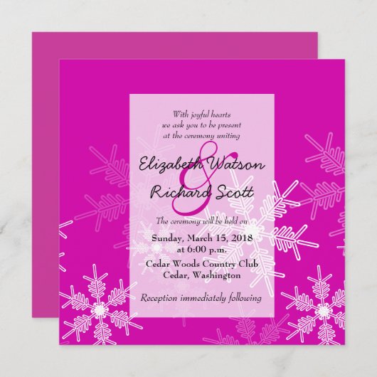 Faire-part de mariage de Noël de Pink Snowflakes (Devant / Derrière)