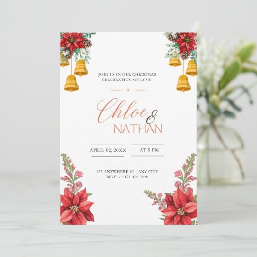 Faire-part de mariage de Noël personnalisable (Debout devant)