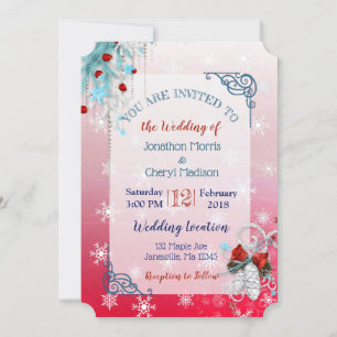 Faire-part de mariage de Noël Red Blue Snowflon