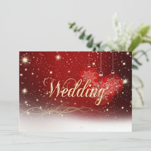 Faire-part de mariage de Noël rouge et or (Debout devant)