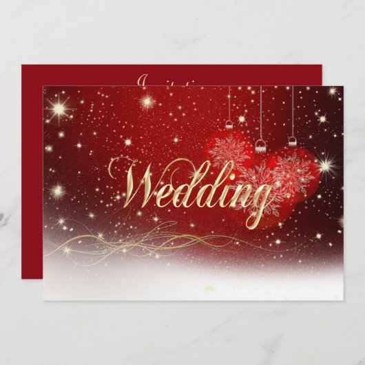 Faire-part de mariage de Noël rouge et or (Devant / Derrière)