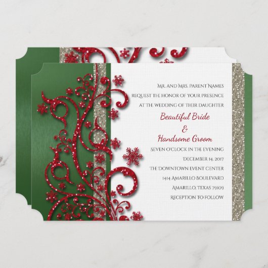 Faire-part de mariage de Noël rouge et vert (Devant / Derrière)