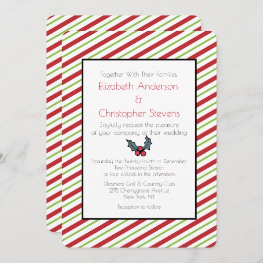 Faire-part de mariage De Noël Rouge Et Vert (Devant / Derrière)