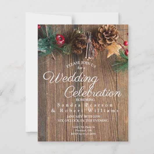 Faire-part de mariage de Noël rustique (Devant)