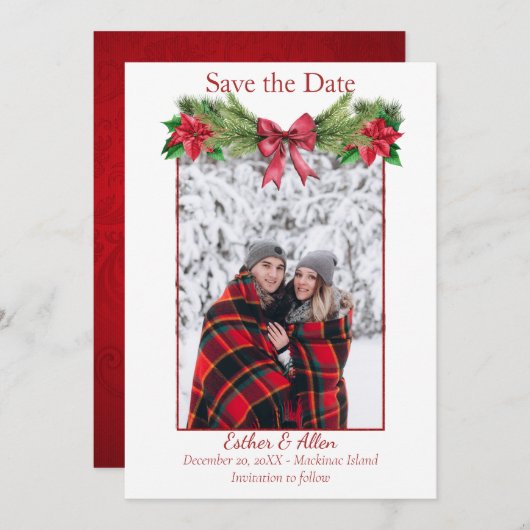 Faire-part de mariage de Noël rustique Enregistrer (Devant / Derrière)