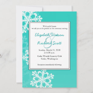 Faire-part de mariage de Noël Turquoise Snowflakes