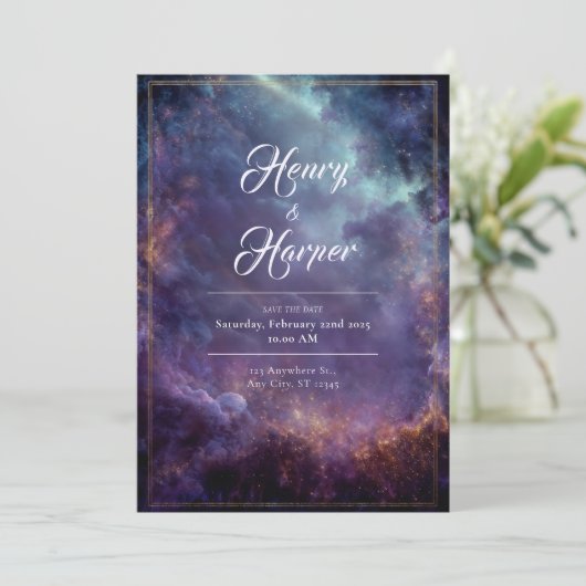 Faire-part de mariage de nuages céleste (Debout devant)