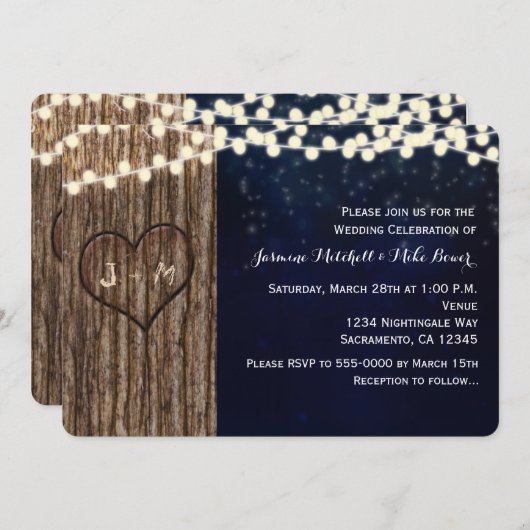 Faire-Part de Mariage de Nuit avec Coeur Sculpté s (Devant / Derrière)