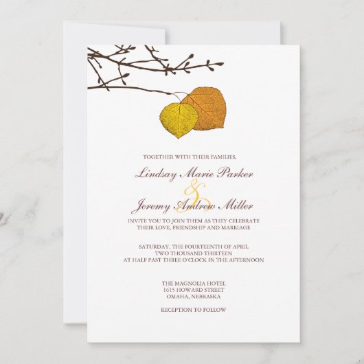 Faire-part de mariage de paire d'Aspen automne (Devant)