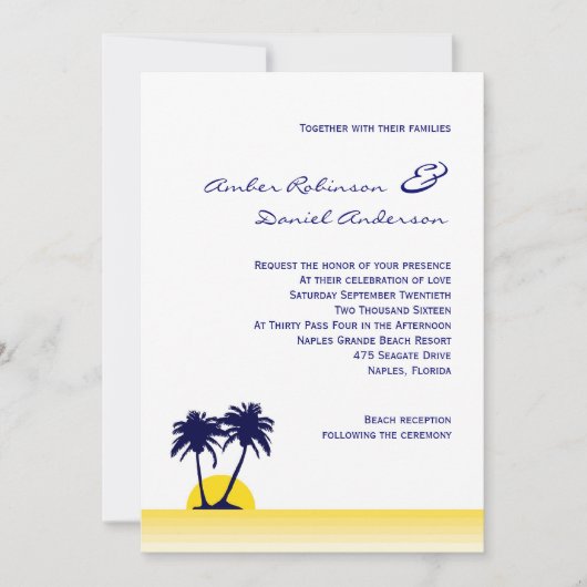 Faire-part de mariage de palmier de plage (Devant)