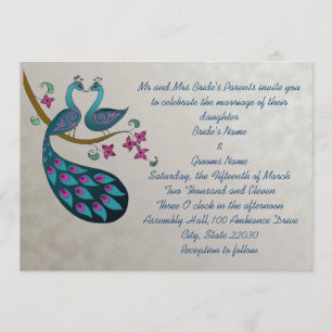 Faire-part de mariage de paon, argent