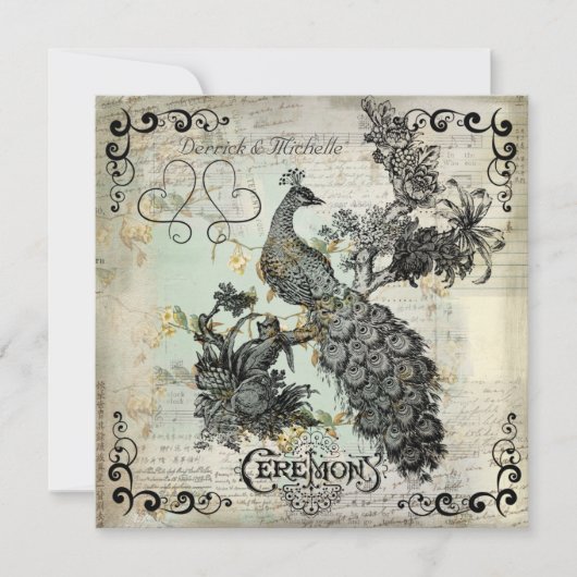 Faire-part de mariage de paon en fleurs d'Apple (Devant)