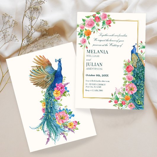 Faire-part de mariage de paon floral