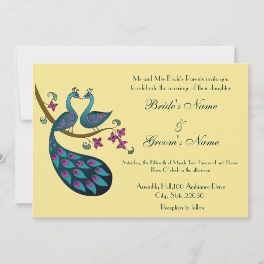 Faire-part de mariage de paon, paille (Devant)