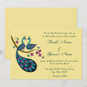 Faire-part de mariage de paon, paille (Devant / Derrière)
