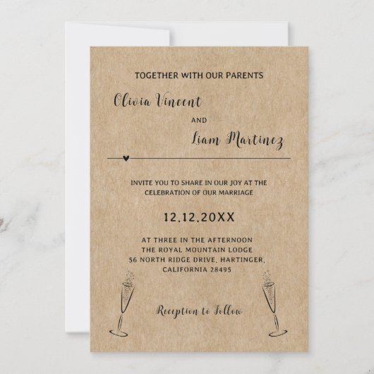 Faire-part de mariage de papier rustique (Devant)