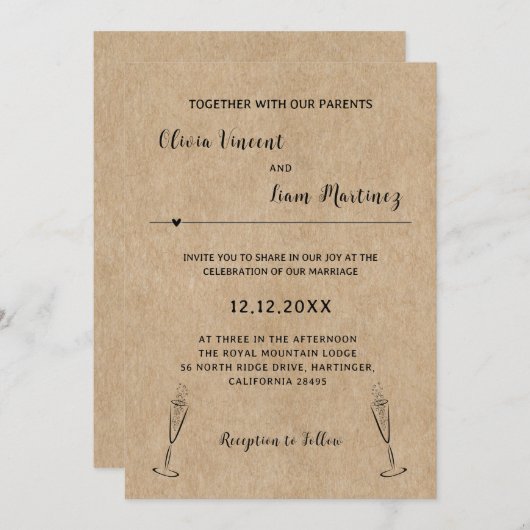 Faire-part de mariage de papier rustique (Devant / Derrière)