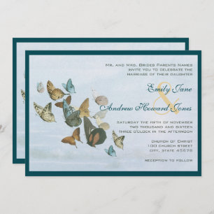 Faire-part de mariage de papillon lunaire Turquois