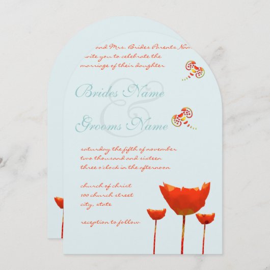 Faire-part de mariage de papillons Aqua Orange Pop (Devant / Derrière)