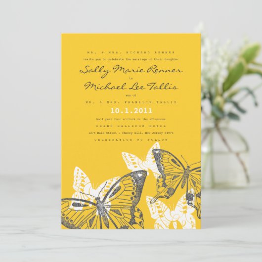 Faire-part de mariage de papillons gras (Debout devant)