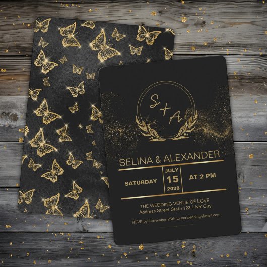 Faire-part de mariage De Papillons Noirs Et Or