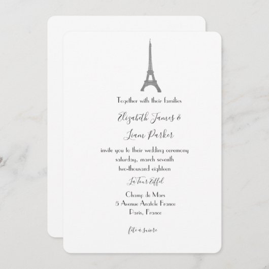 Faire-part de mariage de Paris (Devant / Derrière)
