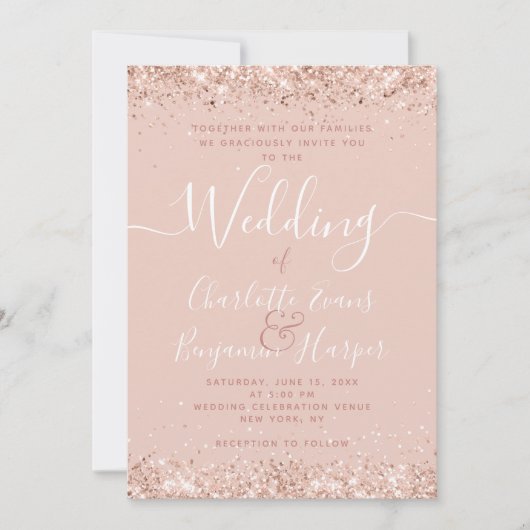 Faire-part de mariage de Parties scintillant d'or  (Devant)