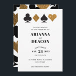 Faire-part de mariage de Parties scintillant d'or<br><div class="desc">Faire-part de mariage pour le couple moderne, cette invitation présente une typographie simple et propre avec une touche moderne et un graphique brillant de casino sur le thème de la parties scintillant en faux or et des costumes de cartes noires, ce qui en fait le choix parfait pour une affaire...</div>