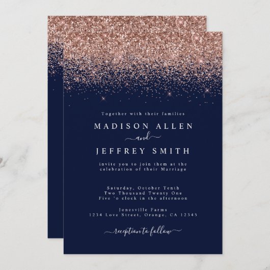 Faire-part de mariage de Parties scintillant en or (Devant / Derrière)