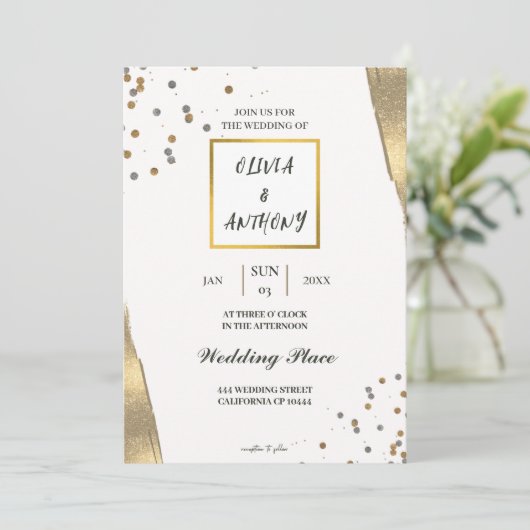 Faire-part de mariage de parties scintillant en or (Debout devant)