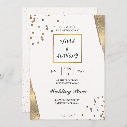 Faire-part de mariage de parties scintillant en or (Devant / Derrière)