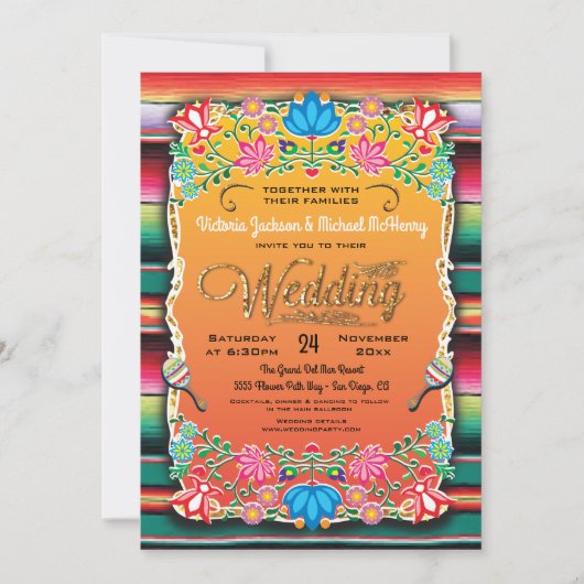 Faire-part de mariage de Parties scintillant en or (Devant)