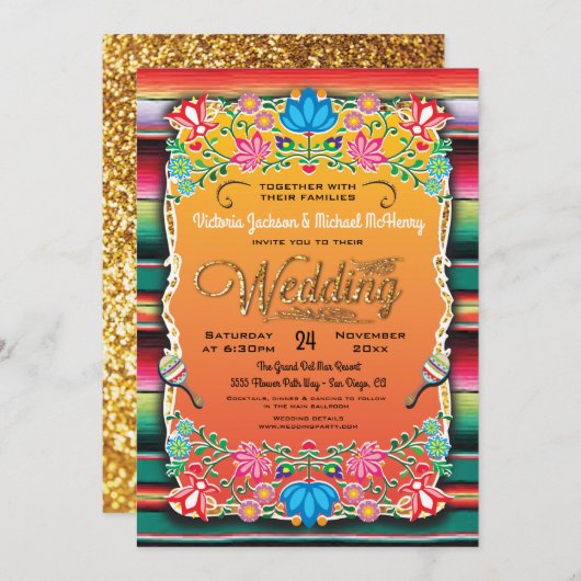 Faire-part de mariage de Parties scintillant en or (Devant / Derrière)