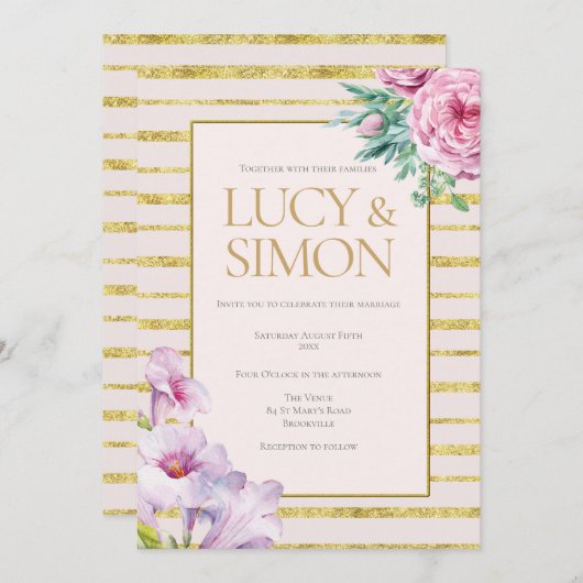 Faire-part de mariage de Parties scintillant flora (Devant / Derrière)