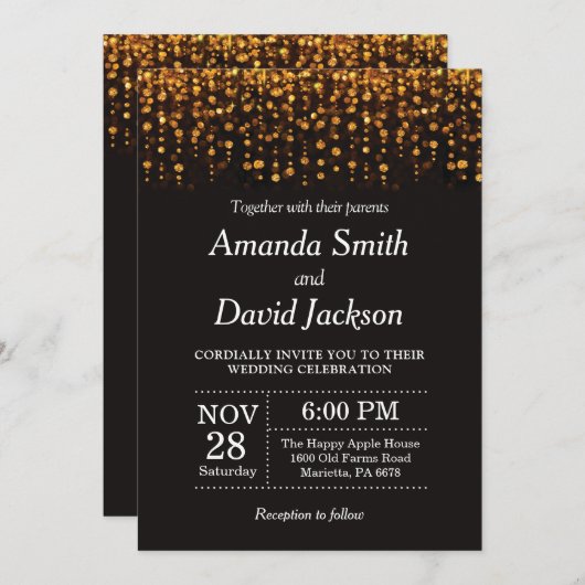 Faire-part de mariage de Parties scintillant noir  (Devant / Derrière)