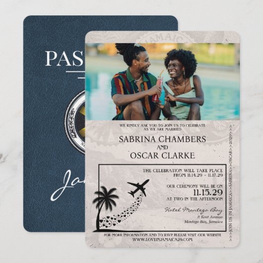 Faire-part de mariage de passeport bleu de la Mari (Devant / Derrière)