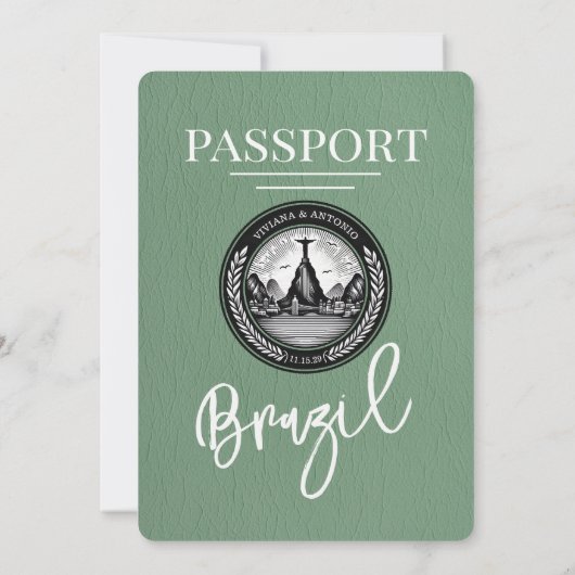 Faire-part de mariage de passeport Brésil Sage Gre (Dos)