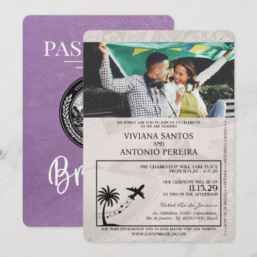 Faire-part de mariage de passeport brésilien Laven (Devant / Derrière)