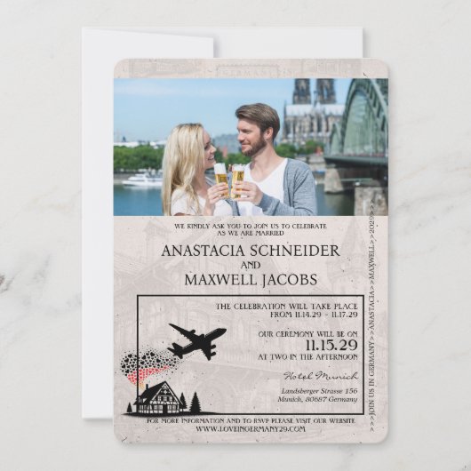 Faire-part de mariage de passeport Champagne Allem (Devant)