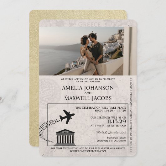 Faire-part de mariage de passeport Champagne Grèce (Devant / Derrière)